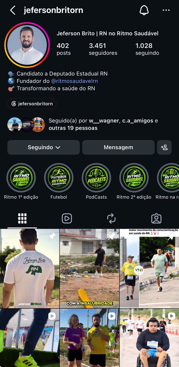 Perfil de Jeferson Brito no Instagram